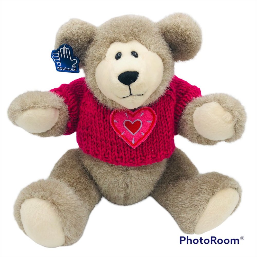 NWT Applause Valentine Teddy Bear Plush Fully Jointed Pink Heart Sweater